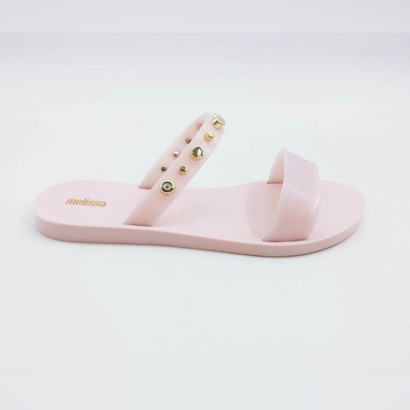 Melissa Love Lip II Pink Jelly Gold Studded Slides Sz 10 BNWB - Picture 3 of 8